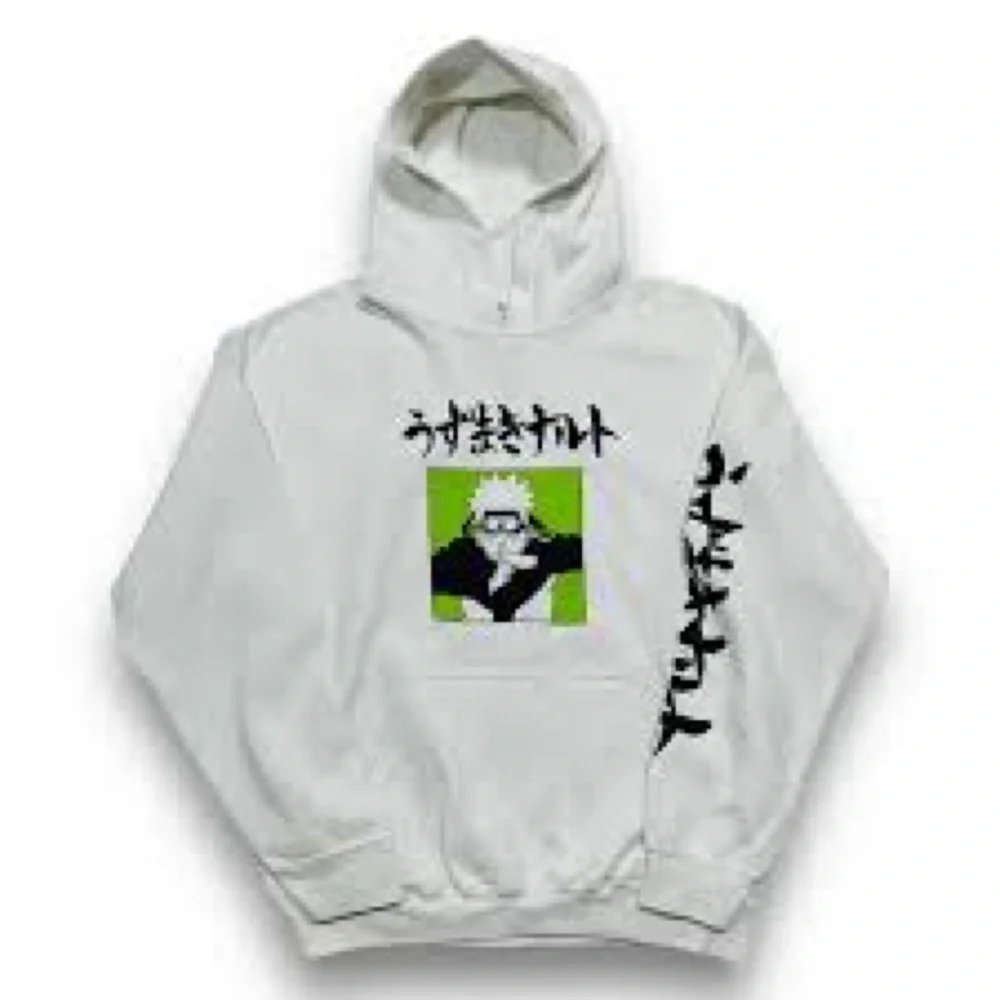 Naruto Shippuden Anime Manga Double Sided Graphic Hoodie White Sweatshirt L